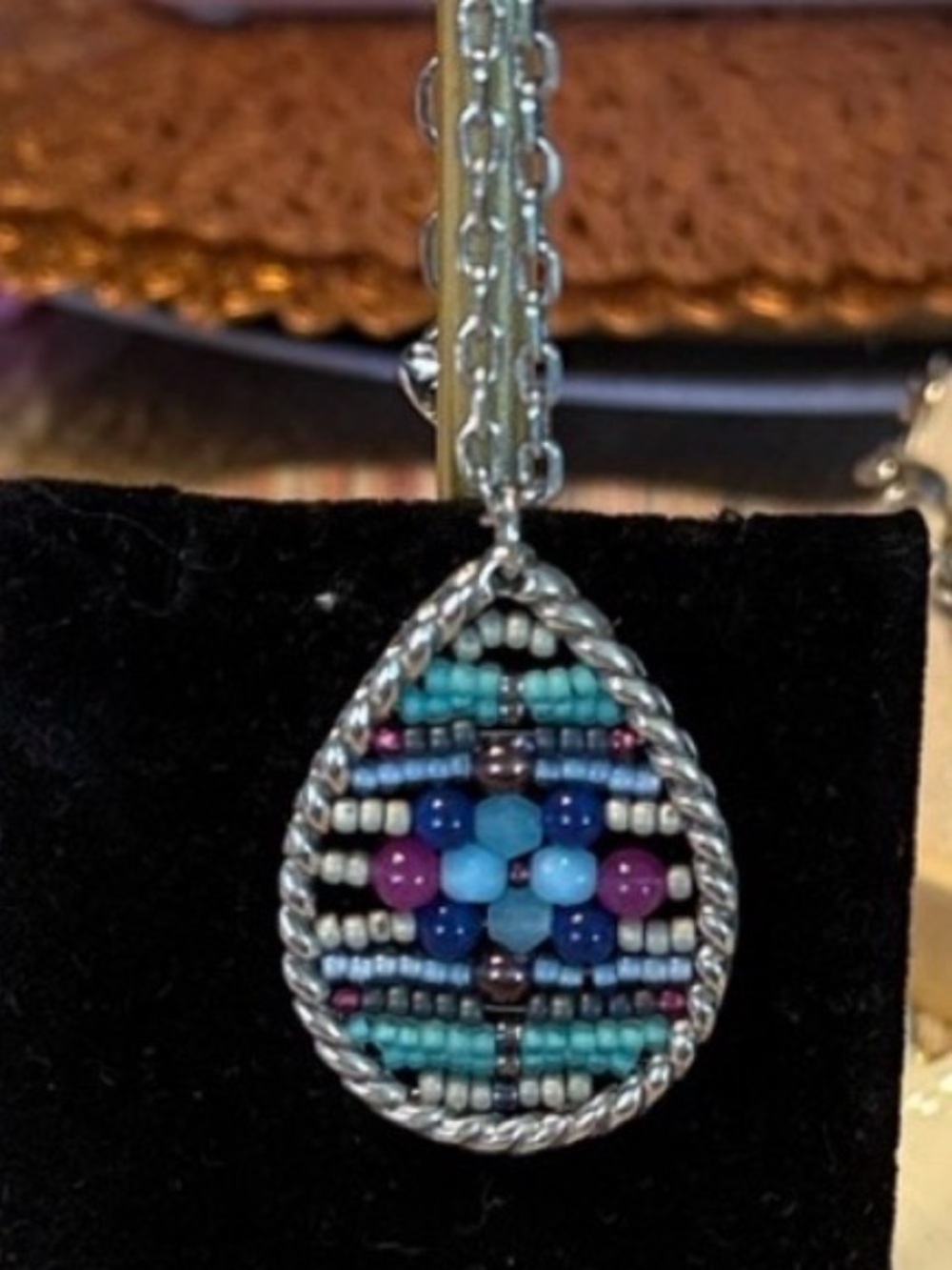 Brighton Beaded Teardrop Necklace - Blue, Turquoise & Purple